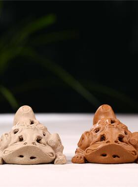 宜兴盘创件意紫砂宠枯木蟾茶摆雕塑工艺礼QOQ品茶摆件厂家