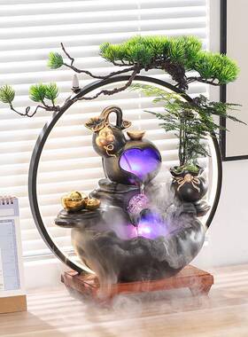 福财双收意财OAU流创水摆件循环水转运球开办招公室装饰品公司业