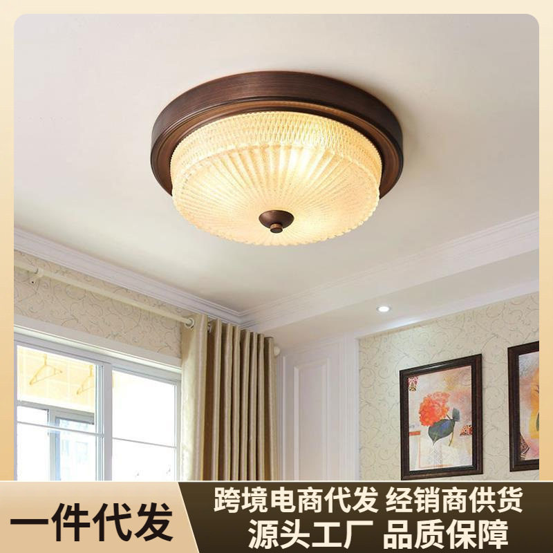 美式复古吸顶灯圆形LED卧室灯过道走廊阳台门厅玄关简约书房灯具