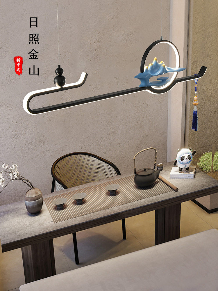 新中式禅意餐厅书房吧台办公室灯具中国风山水流沙画创意茶室吊灯