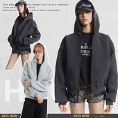 云屿川美式 卫衣男女 型宽松基础纯色连帽拉链帽衫 高街秋冬季 短宽版