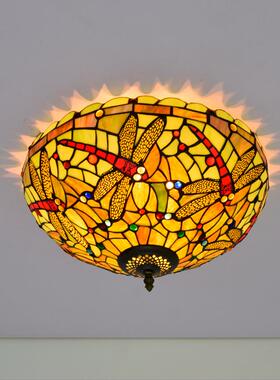 40CM欧琈蒂凡尼蜻蜓彩色玻璃餐厅卧室走廊浴室绿色琉璃吸顶灯