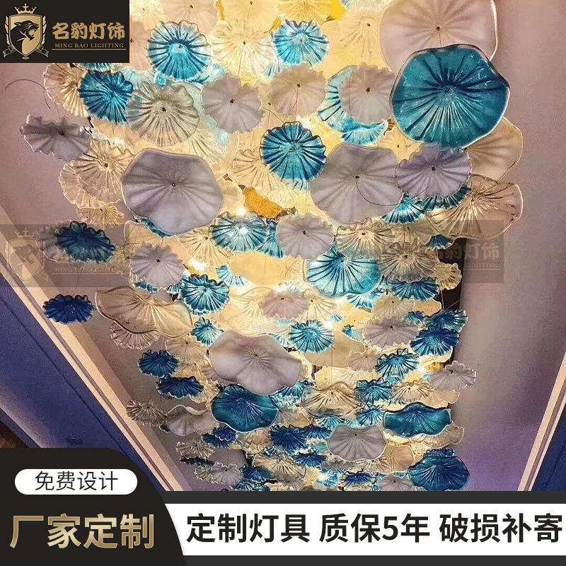 大型工程艺术荷叶楼梯长水晶吊灯酒店大堂别墅售楼部沙盘灯具