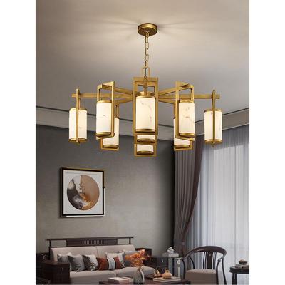 新中式式大楼大吊灯客厅挑空别墅楼H8618中楼中复空新铜云石厅主