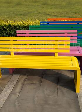 公园UBV椅外木椅靠背休息户室内外花园庭院防腐长铁艺座椅塑木长