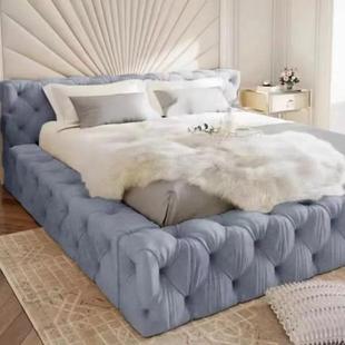 2628欧式 奢轻拉床扣奶油风布艺床卧床落地床双人主床榻榻米婚床