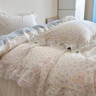 棉丝花边件纯四套全棉被套床裙宿舍床单人51296317蕾床三件套床笠