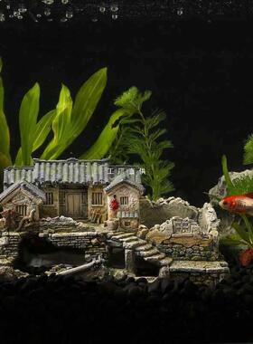 型水族躲箱假山鱼缸造景小装饰F87T8M6S品鱼虾避屋建筑模老房子微