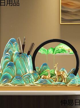 中式鹿室笔筒流沙饰画摆件新客厅玄关电视柜酒柜装品办仲易日用公