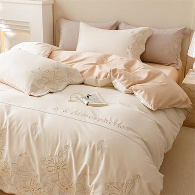 奶油风A类80全棉磨毛件套纯棉加厚支床单被套秋冬四保暖1床加厚磨