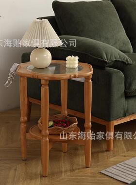 复古小樱桃实茶几简约客厅家具中古风户JCG型圆海几棠玻木璃花边