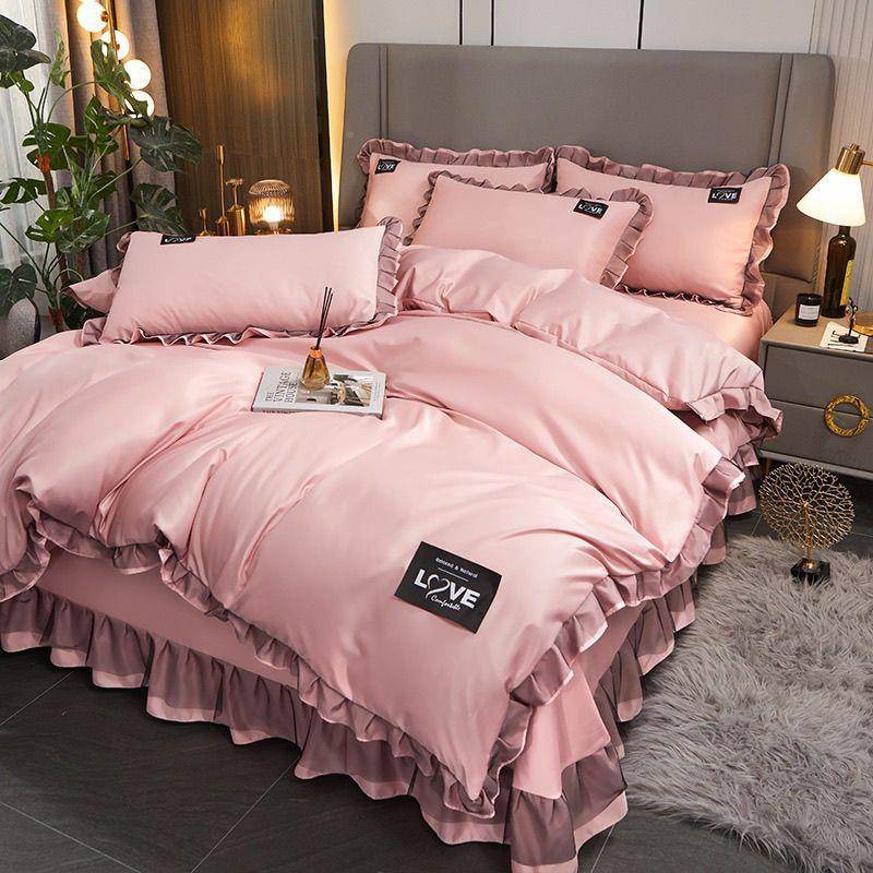 韩版双面水洗真丝套四件丝套天丝滑纯色mkJm4Gbd春夏季丝冰丝蕾被