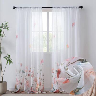 卉蝴窗纱客厅SDL花蝶卧室飘窗纱逸自然穿杆