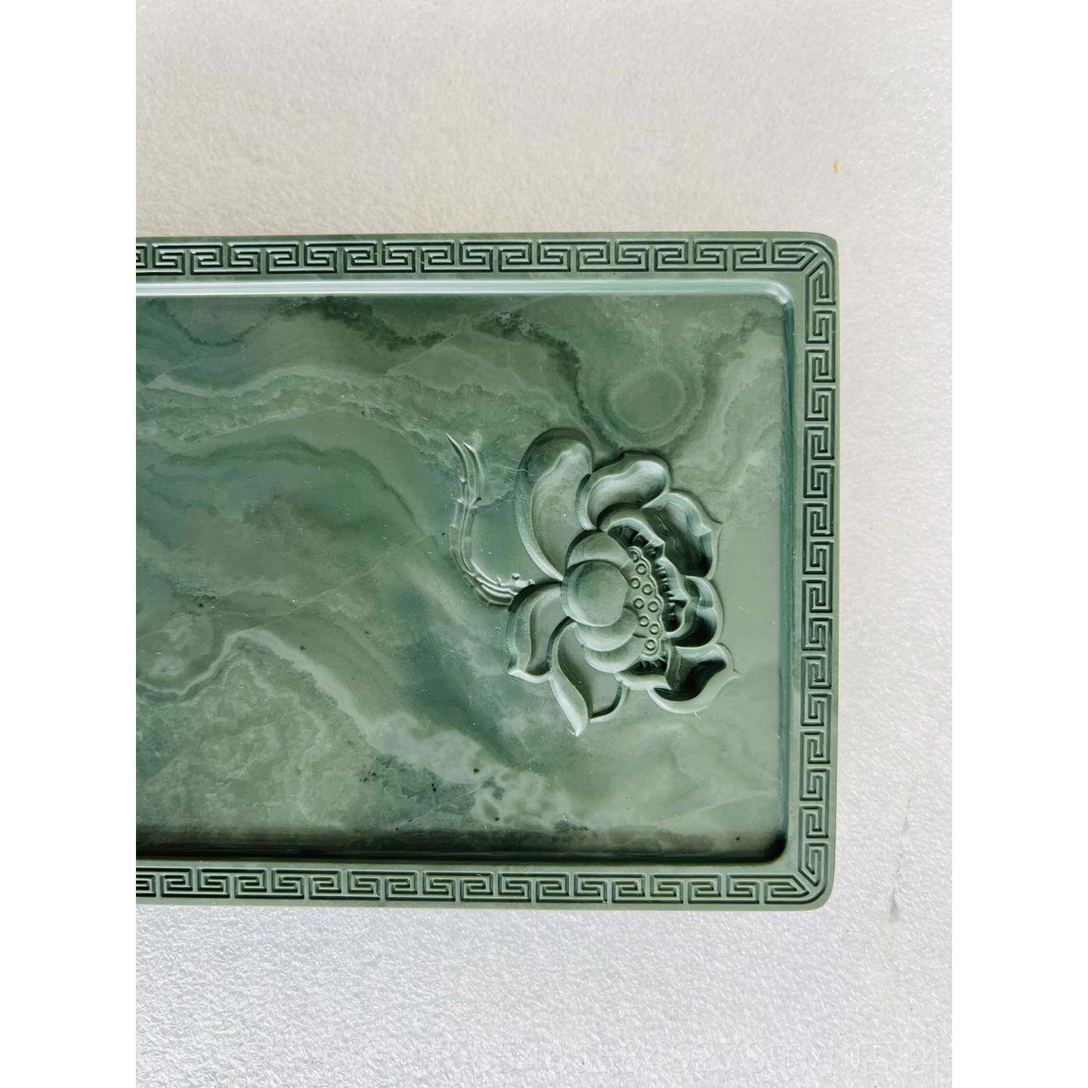 正品松花砚石莲刻砚花 老坑原石雕 文房四宝 书画实用台 6英寸砚