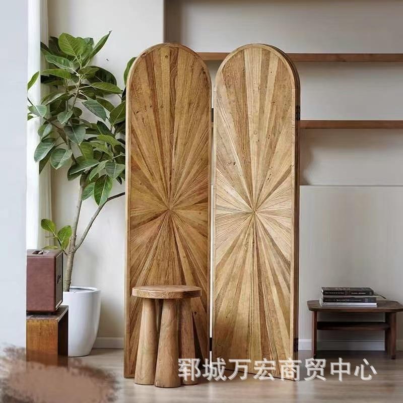 老榆木入户玄关屏风隔断中式家用卧室实木可折叠屏风可移动屏风墙