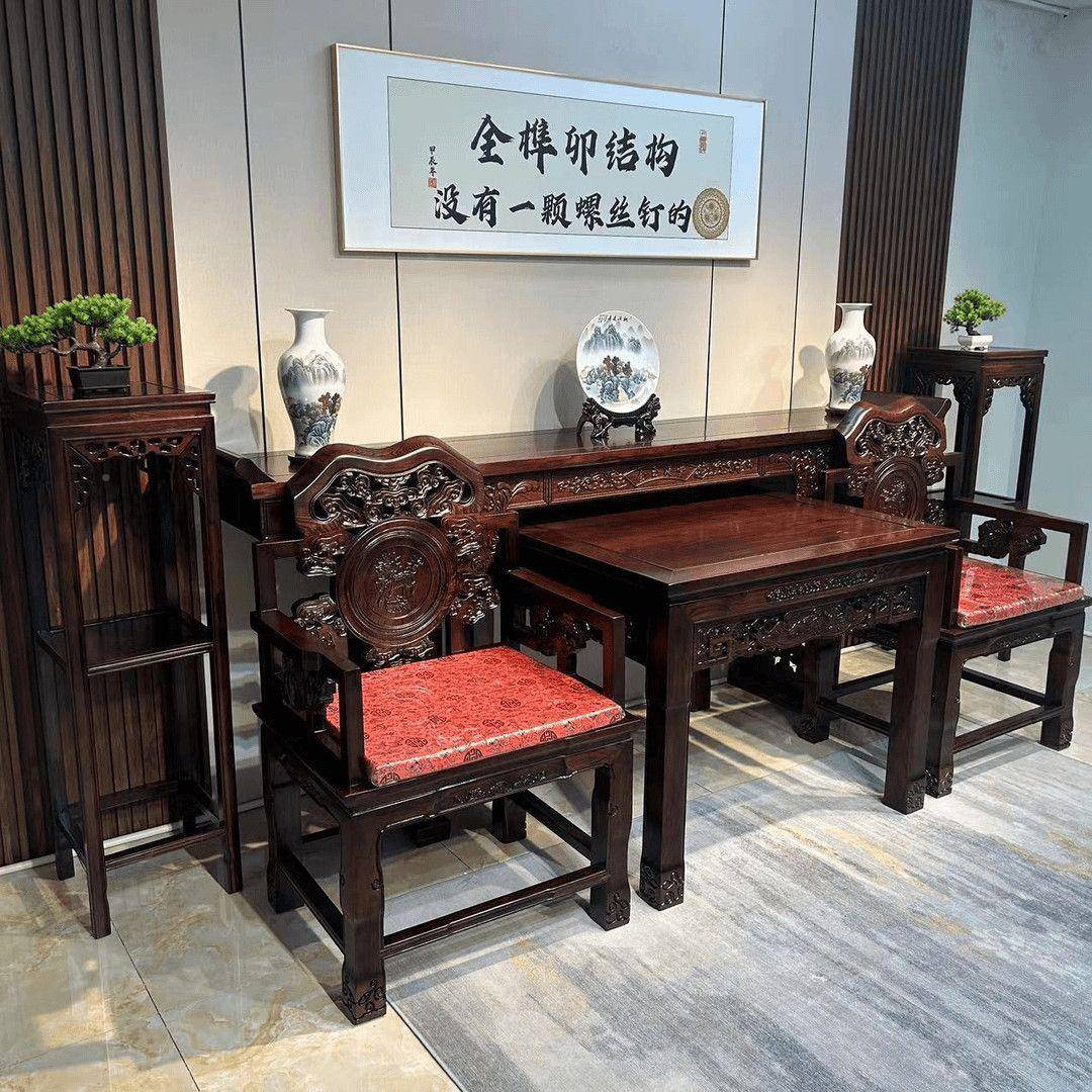 新中玄式酸木枝木全实中堂六件套八仙680桌客厅供桌关柜堂屋神台