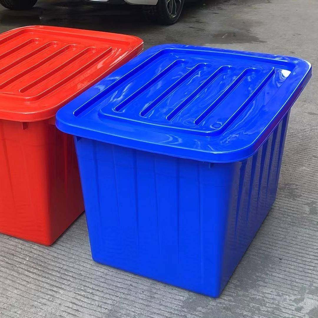 大号白色塑胶水箱加厚带轮周转箱带盖服装厂收纳箱万向轮胶框方桶