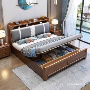 江西赣州南康实木床2023年新款框架结构家用1米5的简约卧室双人床