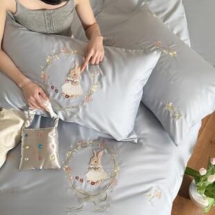 设计款100S长绒棉四件套可爱毛巾绣红色被套床单纯棉全棉床上用品