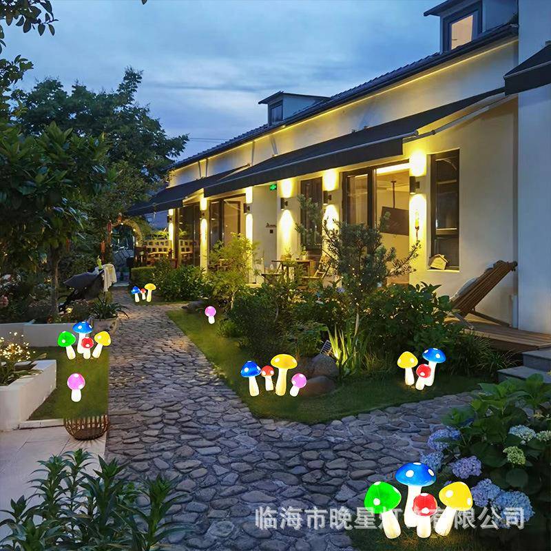 户外仿真蘑菇灯一拖三广场小区公园氛围地插灯太阳能太阳能户外
