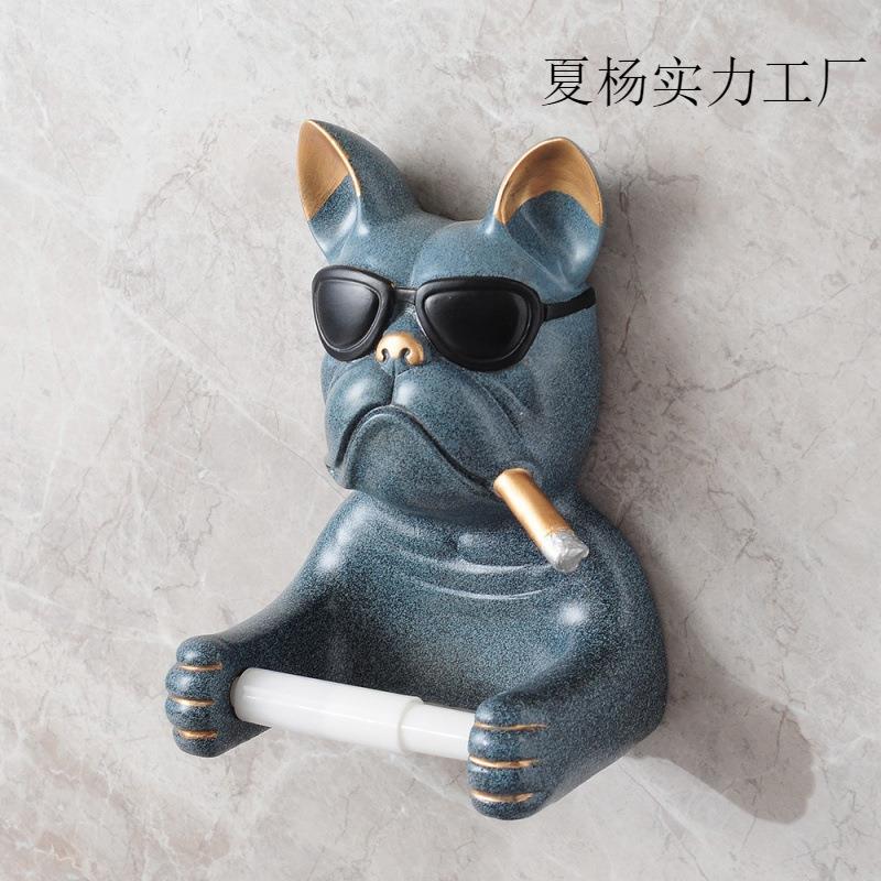 免打孔狗摆件创意法斗犬网红浴室卫生间挂壁式纸巾盒厕所卷纸筒器