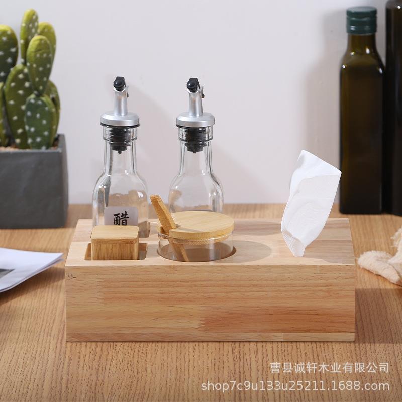 现货酒店用品餐桌调味盒实木抽纸盒醋瓶调味罐牙签盒组合佐料套装