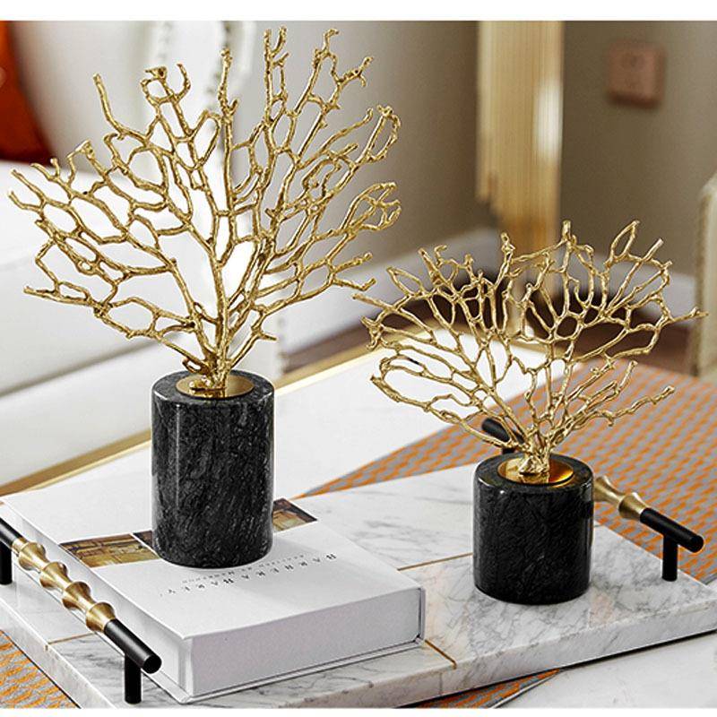 珊瑚树摆件现代美式家居饰品别墅样板间客餐厅大理石软装工艺品
