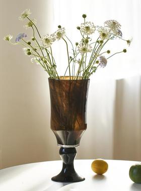 碧轩新品高脚法式风灯烛台两用玻璃花瓶复古风软装家居花器摆件