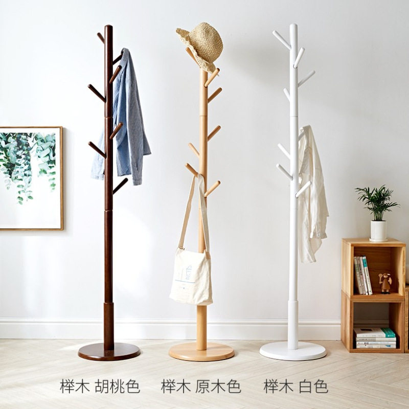 纯实木榉木落地挂衣架置物