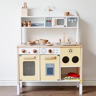 kienvy木质厨房煮饭玩具套装儿童仿真过家家烧菜灶台带菜板厨具
