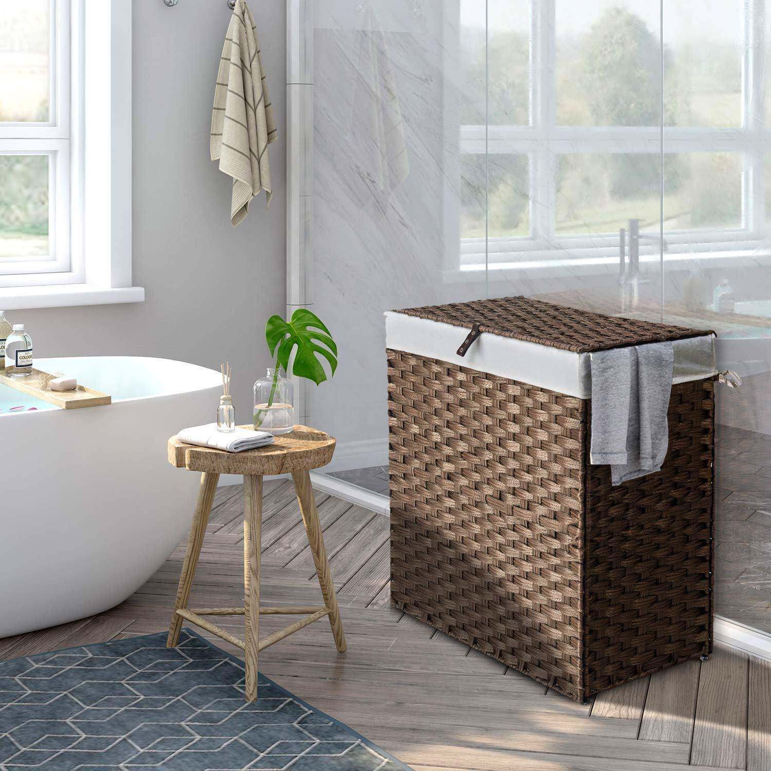 整藤收筐带盖子衣服收纳理箱杂物ZW1216编织收编纳筐脏衣篓橱纳柜