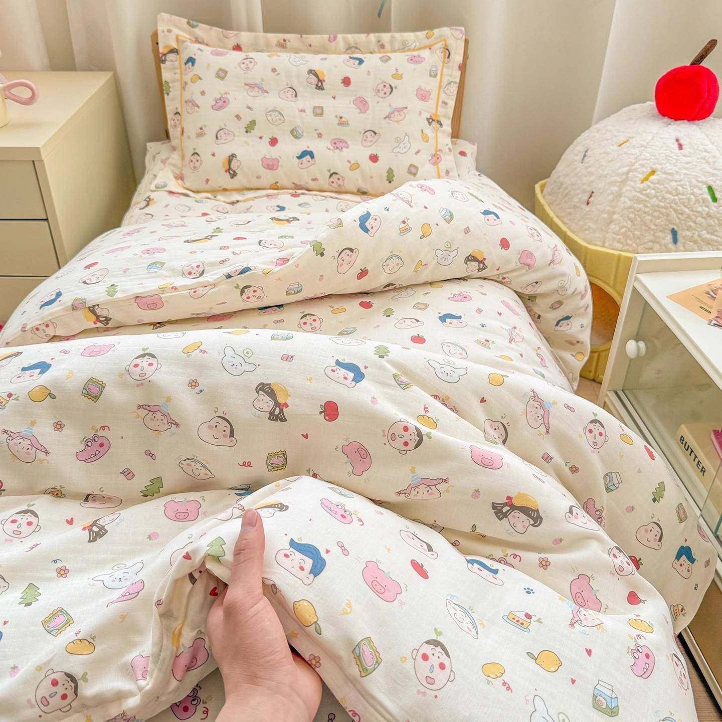 a类双层纱00全棉纯EX250724棉幼儿园小儿被子三1件套童入园睡床垫