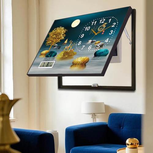 新中式电表箱钟表时钟款免打孔推拉配电箱挂画挂钟