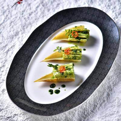 陶新中式酒店餐厅餐具凉菜点字心热菜商UOS用旦形浪波万纹边摆盘