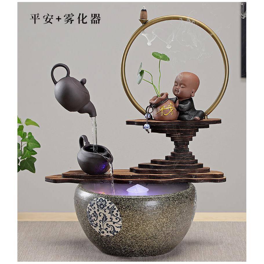 家居加湿鱼缸流水器办公桌玄送关电厅视柜客419礼工艺品招财水风