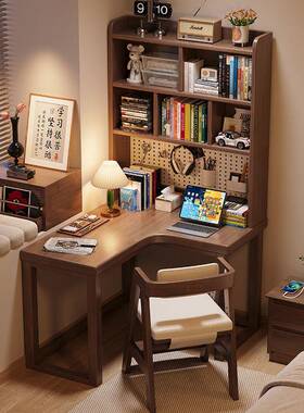 实木转角书桌成人家台拐式电EPB脑桌小户体型L型角洞洞板书架一用