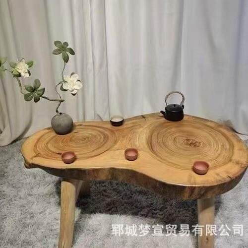 老榆木茶桌原木自茶然AQB风装老门板茶桌自然边饰办公桌几树桩餐