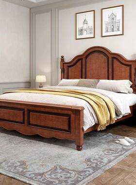 美式乡村田园实木高床1婚.8米双SRH床主人卧白色大床现代简约床箱