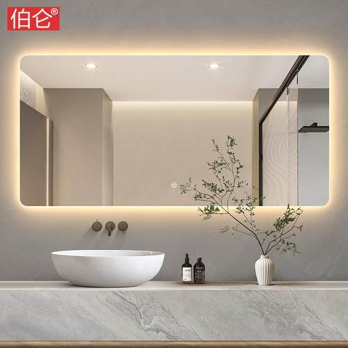 伯仑无框浴防室镜背光镜壁挂生led750卫智能间化妆镜灯镜雾带灯镜