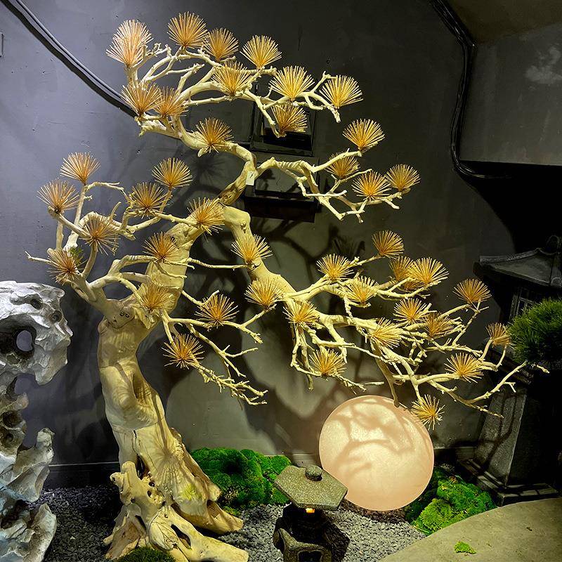 仿350真迎客竹签树酒店售楼处大室内外景雕刻树美型造人松中式摆