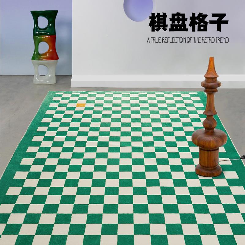 中古棋盘地毯家用客格厅茶卧063意室床边垫创几视觉棋盘格地毯