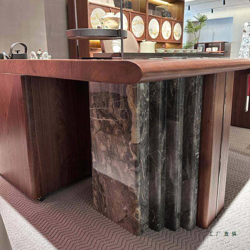 新中式实木茶GIT桌20款25新天然大理石茶台全桃胡木轻奢泡茶桌