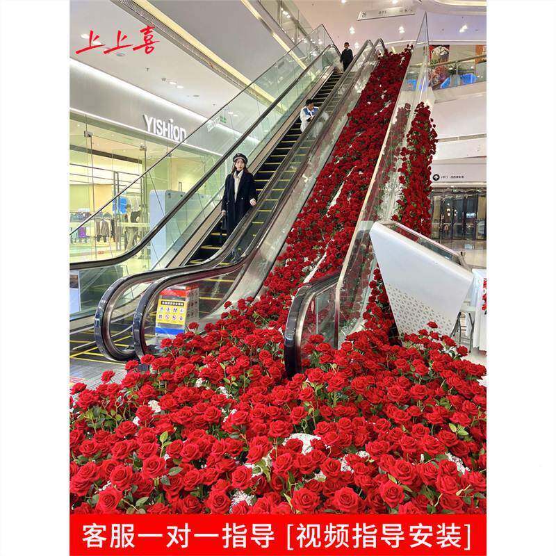 网玫瑰花瀑玫瑰瀑布卡布冰川玫瑰真花假花场景布置材料红打布花墙