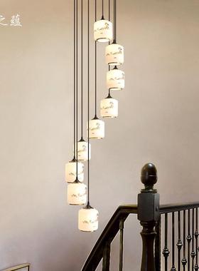 创意旋转352楼梯吊全l铜复式楼挑空别墅新中式2款0灯25年新oft长