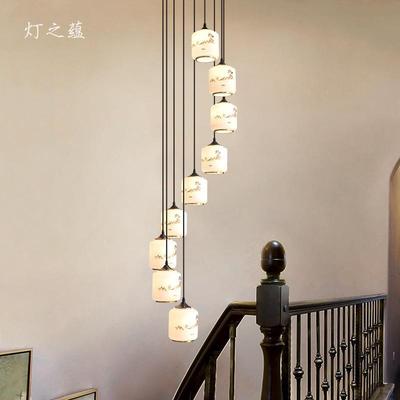 创意旋转352楼梯吊全l铜复式楼挑空别墅新中式2款0灯25年新oft长