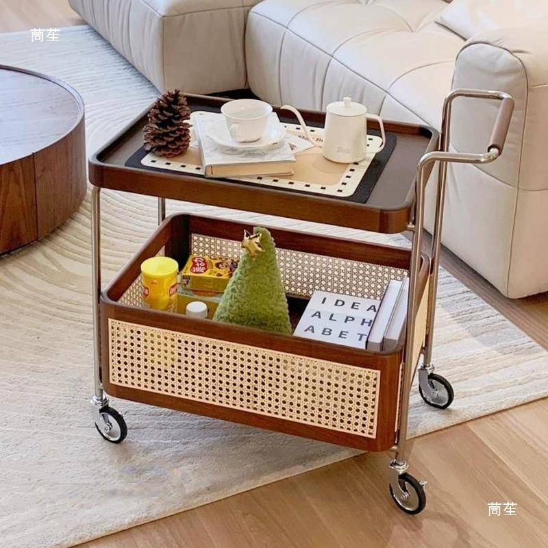 中古风流年小车流年小推收纳实木边几厅沙藤编客置物柜可移动边推