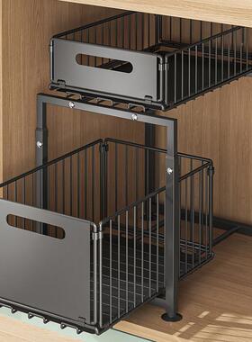 双层下水纳置物架橱柜20218抽拉式伸缩槽收架多功能杂理物调料整