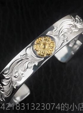 高档Da1r Blossom松井直毅唐8Ke金蔷薇花满草平打手镯纯银男女手