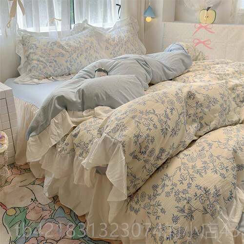 高档韩式风花边床上用品四件套少心棉床宿单被套1.5/1女.8m舍纯三
