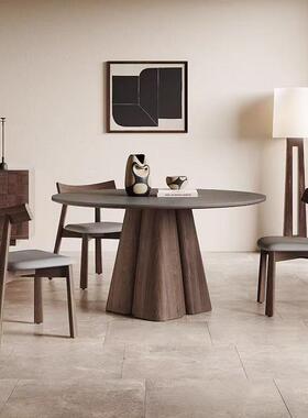 中古家用岩板圆桌小户型PZX现代高奢端20风25新款实木岩板餐桌圆